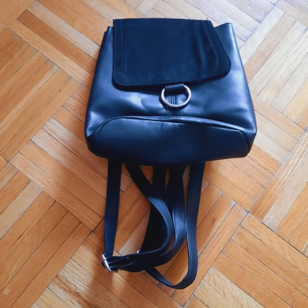black mini backpack, faux-leather